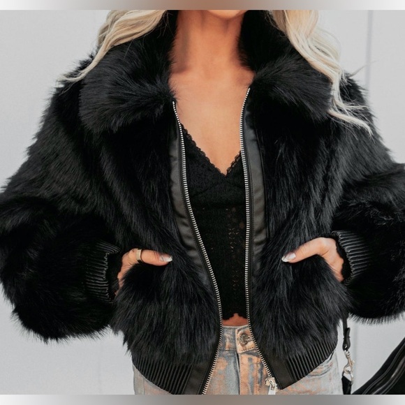 HYFVE Black Faux Fur Jacket - Picture 3 of 3
